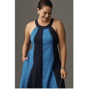 Anthropologie The Ami Linen Halter Maxi Dress by Maeve S new nwt blue color